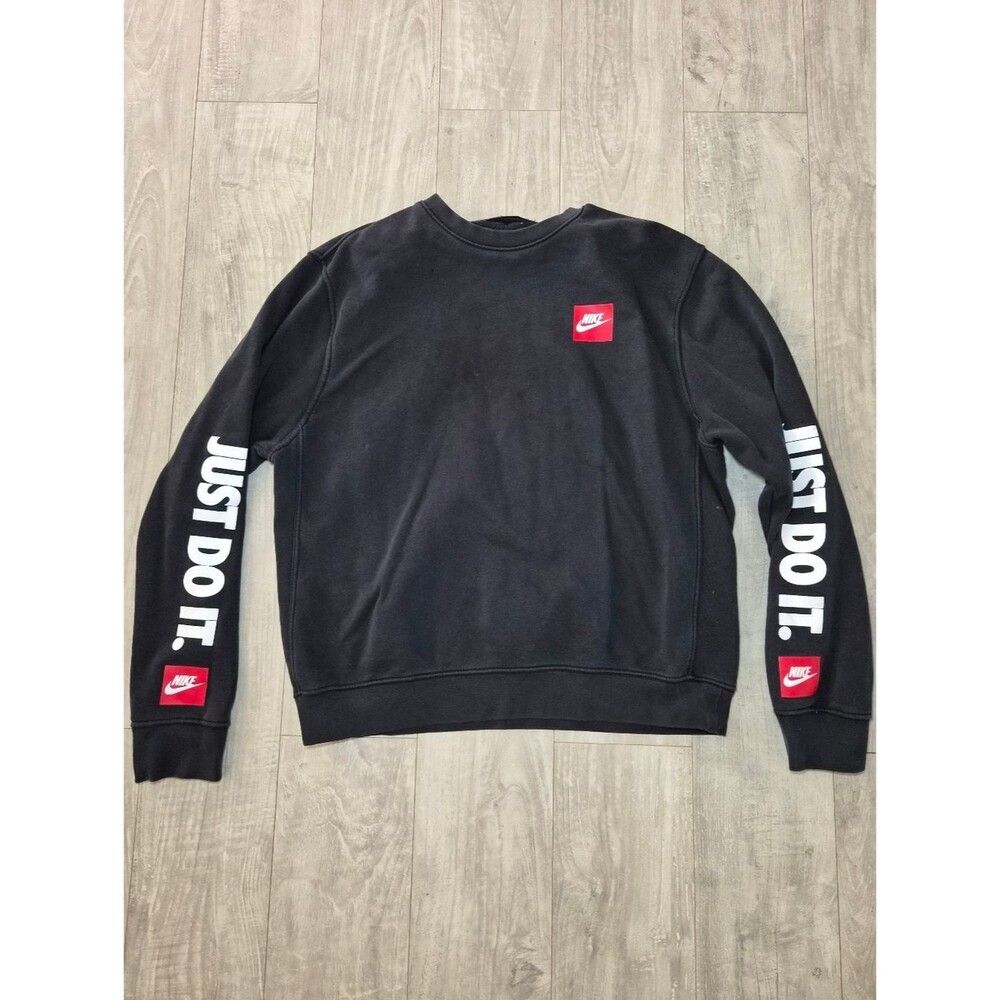 Nike Men’s Black Crewneck Sweatshirt with Red Logo Accents